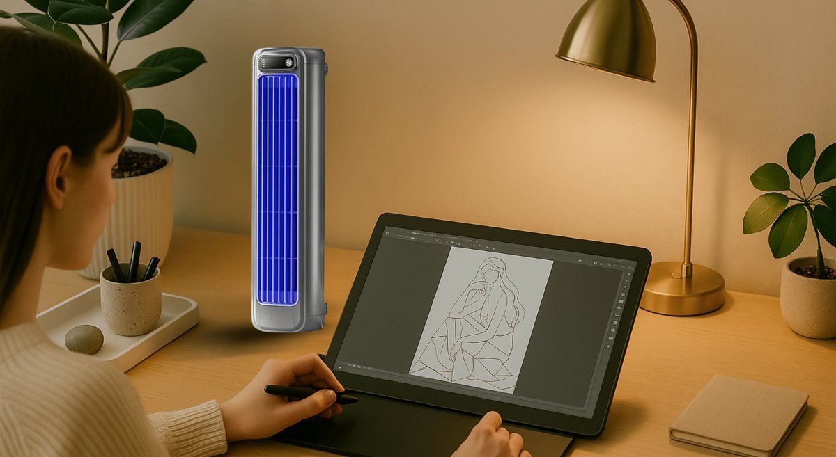 Le Froza Cooler d'un client installé sur un bureau, en marche quelques secondes après avoir été branché.